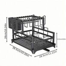 1pc Large Capacity Single-Tier Dish Drying Rack With Compact Utensil Holder And Drainage Spout, Suitable For Kitchen Countertop, Kitchen Storage And Organization Accessory - Black - View 7