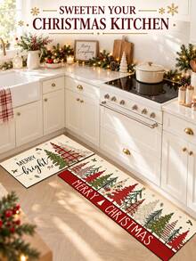 1/2 miếng thảm trang trí bếp Giáng Sinh, họa tiết cây thông Noel, thảm và miếng lót bếp mùa đông, chống trượt, có thể giặt, thấm hút, phụ kiện trang trí bếp, quà tặng lễ Giáng Sinh! - Nhiều màu - Xem 3