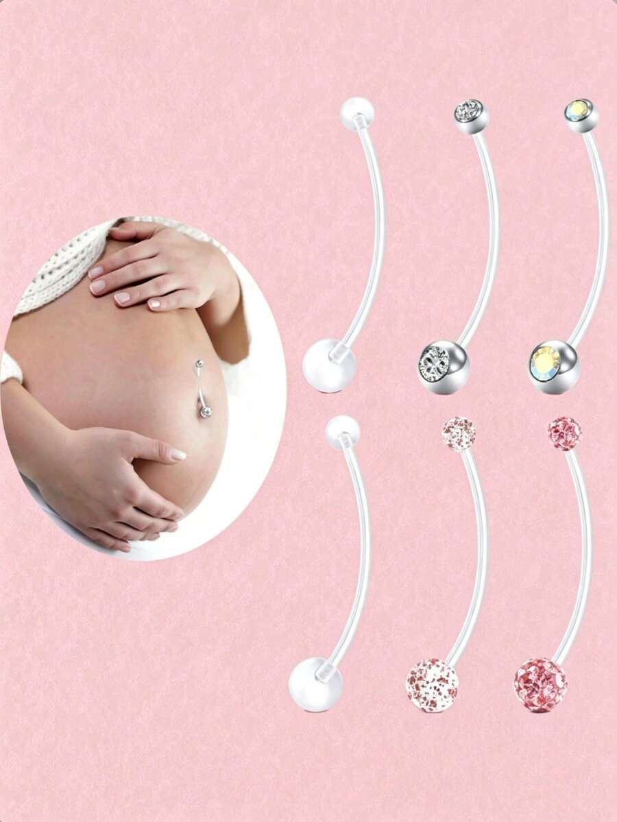 3pcs Plastic Pregnancy Belly Button Rings Long Bar Navel Rings, Suitable For Pregnant Women Sports Flexible Transparent Belly Piercing Retainers 14G 32mm Long Bar - Multicolor - View 1