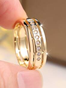 Tsnamer A Beautifully Set, Sparkling Cubic Zirconia, Two-Tone Wide Ring Suitable For Both Women And Men-Perfect For Parties, Formal Events, Or Everyday Wear. - Ring - View 1