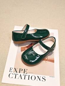 1 Pair Kids Fashion Solid Color Patent Leather PU Hook And Loop Mary Jane Shoes, Suitable For School, Banquet, Party, All Season - Dark Green - View 6