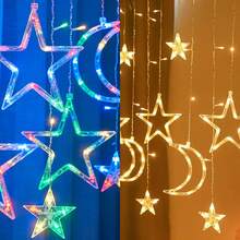 1pc LED Star Moon Curtain Light, USB Powered Warm Color, Suitable For New Year, Christmas/Halloween Party And Dinner. Creative Gift, Includes Star Moon Design With Crescent Moon And Stars - Perfect For Bedroom Decor, Party Accents Or Gifts - Constant Light Mode Autumn Lighting - Star and Moon Curtain Lights - View 7