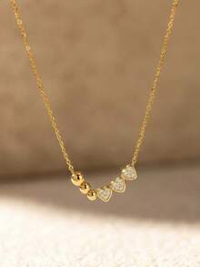 1Pc Gold Tone Layered Heart Zirconia Pendant Necklace, Dainty Chain Y-Shape Necklace, Minimalist Stackable Neck Jewelry For Women Daily Party Gift - Gold - View 3