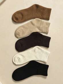 5/1 Pair Women's Earth Tone Knitted Warm Socks, Terry Socks, Suitable For Indoor And Outdoor Wear In Winter - Multicolor - View 8