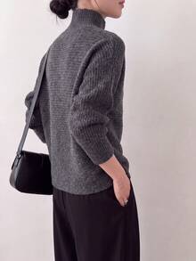 Women's Knitted Cardigan Jacket, Long Sleeve High Neck, Button Front Design, Suitable For Autumn/Winter - Dark Grey - View 2