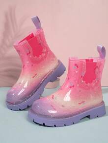 Girls' Colorful Short Rain Boots, Glossy Non-Slip Outdoor Waterproof Rain Shoes - Multicolor - View 1