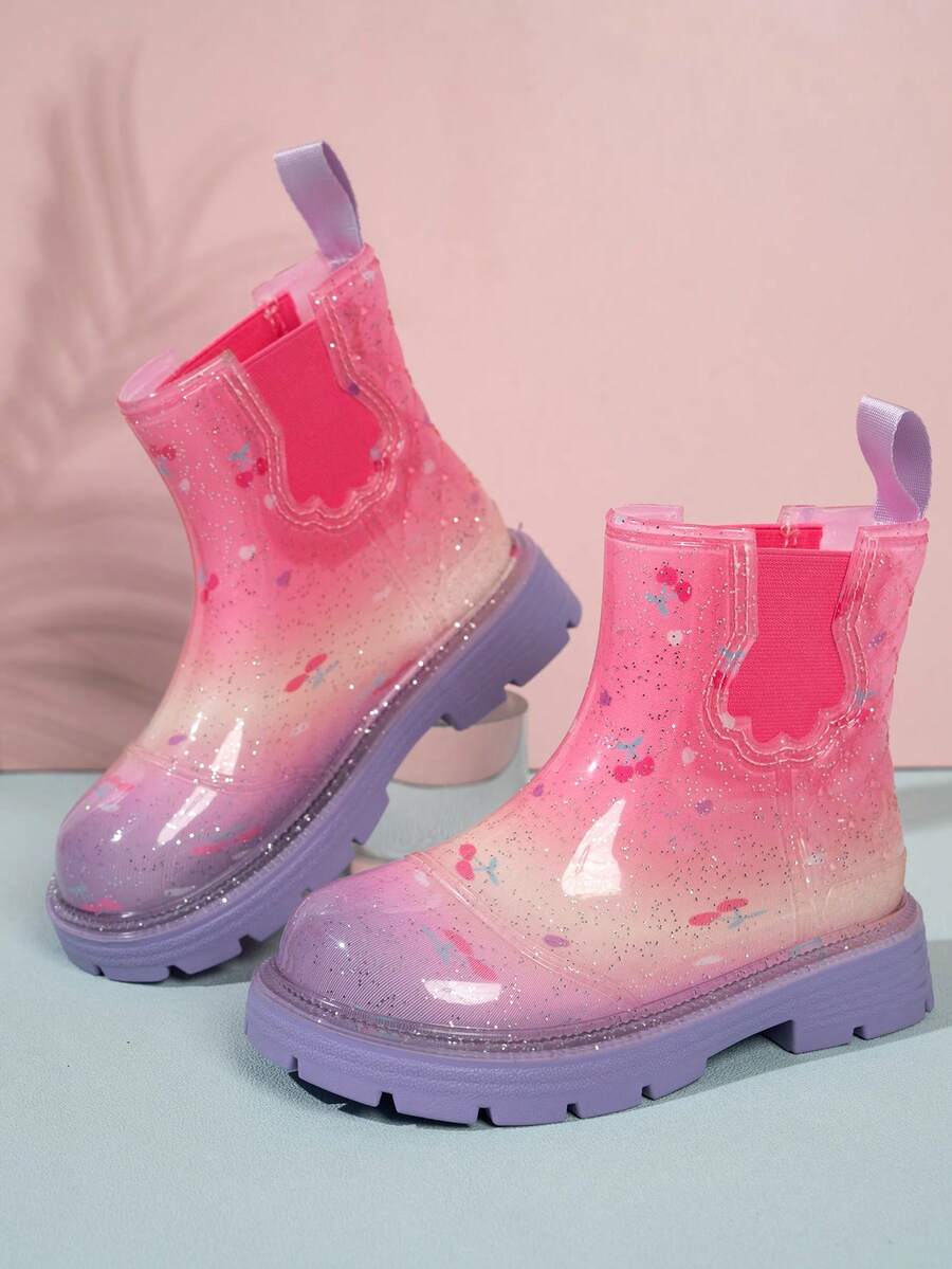 Girls' Colorful Short Rain Boots, Glossy Non-Slip Outdoor Waterproof Rain Shoes - Multicolor - View 1