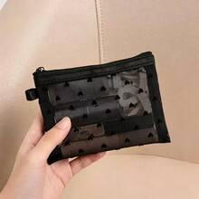 Transparent Mesh Cosmetic Bag, Fashionable Portable Square Black Mesh Pouch, Flat Toiletry Storage Bag - Multicolor - View 3