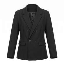 Women's Loose Fit Black Double-Breasted Blazer Jacket, Wrinkle-Resistant Casual Suit Jacket - Black - View 5