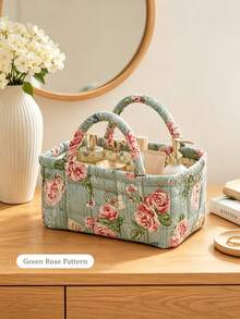 Floral Fabric Storage Basket With Handle, Quilted Organizer, Suitable For Bedroom, Bathroom, Closet, And Shelf, Portable Clothing And Cosmetic Storage Box, Home Decor, Shelf Baskets - Multicolor - View 17