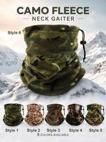 Outdoor Camouflage Fleece Neck Warmer, Soft Fabric, Adjustable Drawstring Detail, Warm Face Mask, Camouflage Pattern, Multiple Colors Available, Suitable For Hiking, Camping, Skiing, Snow Travel, Autumn/Winter Outdoor Activities, Holiday Gear - Multicolor - View 10