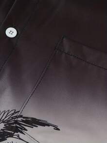 Men's Black & White Palm Tree Beach Print Short Sleeve Shirt - Black - View 5