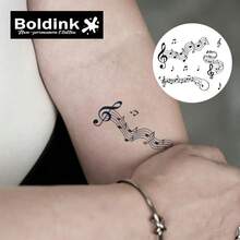 Boldink 1PC Elegant Melody & Sheet Music Temporary Tattoo Sticker, Waterproof Body Art Tattoo, Lasts 1-2 Weeks, Plant Juice Formula, & Gentle, Non-Irritating, Perfect For Daily Outfits, Body Decoration, Unisex Chinese Style Gift, Must-Have For People - Black - View 3