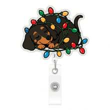 1pc Christmas Puppy Retractable Badge Reel, Glitter Acrylic Pull-Cord - Multicolor - View 4