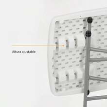 Mesa de Servicio Plegable 76 * 49 cm con Altura Ajustable en 8 Niveles, Mesa Portátil Multiusos para Jardín, Hogar, Lavandería y Mini Escritorio, Uso Interior y Exterior - Blanco - Ver 6