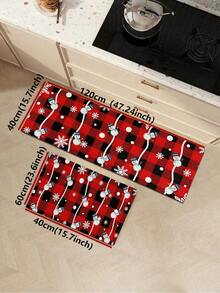 1/2pcs Christmas Kitchen Decor Rug, Christmas Tree Pattern, Winter Kitchen Rug And Mat, Non-Slip Washable Absorbent Kitchen Accessories Decor Mat, Christmas Holiday Gift! - Multicolor - View 12
