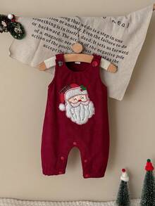 Baby Infant Sleeveless Corduroy Cute Santa Claus Overalls Romper Holiday Crawler Suit - Red - View 7