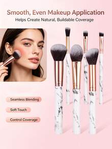 10pcs Makeup Tool Set Including 6pcs Soft Bristle Makeup Brushes + 4pcs Makeup Powder Puffs And Sponge Eggs, Essential For Home And Travel - White - View 7