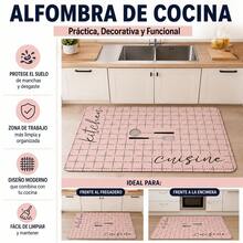 Pink Kitchen Rug With Grid Pattern And Utensils, Absorbent Polyester Fiber Floor Mat, Decorative 40 X 60 Cm Kitchen Mat For Sink Area - Multicolor - View 3
