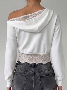 Y2K Lace Oversized Top Women Backless Off Shoulder Silk Long Sleeve Daily Going Out Fall Winter Fashion - White - View 7