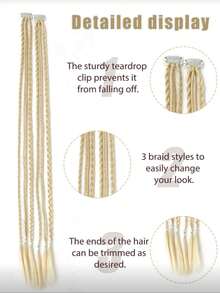Ladies' Braided Wig, Three-Strand Braid, A Pair Of Natural, Stylish, And Unique Teardrop-Shaped Hair Clips For Braiding - Multicolor - View 3