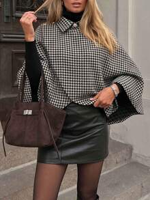 Women's Fashion Plaid Fleece Lined Jacket, Autumn/Winter Woven Fabric Regular Fit Outerwear - Black - View 2