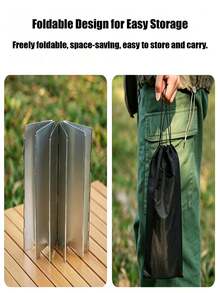 1pc Outdoor Foldable Aluminum Windshield, 9-Panel Camping Stove Windscreen With Storage Bag, Suitable For Camping And Hiking - Silver - View 10