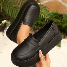 Women's Loafers And Slip-On Shoes, Vintage Thick Sole Shoes, British Academy Style Height-Increasing Versatile Shoes - Black - View 9