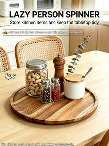 1pc Multi-Size Camel Color Natural Solid Wood Round Slouchy Tray, Coffee Tea Spice Storage, Refrigerator Organizer, Kitchen Tableware Display, Steak Sushi Board, Summer Holiday BBQ Picnic Graduation, Halloween, Christmas Essential Tableware, Random Color - View 2
