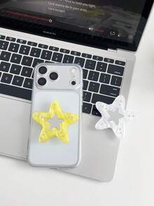 頂級大理石紋水鑽星形五角星化妝鏡 MagSafe 磁吸氣墊手機支架 可折疊伸縮氣墊吸盤環形支架 - 黃色 - 查看 8