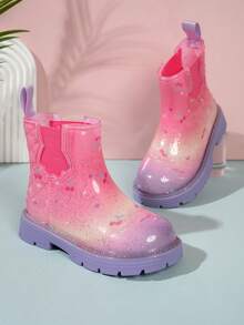 Girls' Colorful Short Rain Boots, Glossy Non-Slip Outdoor Waterproof Rain Shoes - Multicolor - View 2