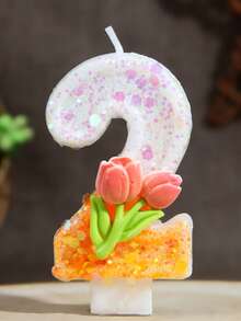 1pc Birthday Candle Number 0-9 Tulip Decoration, Suitable For Girls' Birthday Cake Decoration, Holiday Party, Children's First Birthday, Cake Shop, Dessert Shop, Photography Props - Orange - View 21