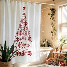 1pc Christmas Tree Shower Curtain, Vintage Design, Waterproof Bath Curtain, Suitable For Bathtub Partition, Bathroom Decor And Bathroom Accessories, Home Decor Gift, Includes 12 Hooks - Multicolor - View 7