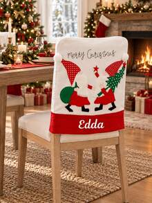 1PC Christmas Gnome Custom Embroidered Chair Slipcover, Personalized Decor Chair Cover With Custom Text Feature And Gnome Applique Detail, Home Ornament For Christmas, Nice Holiday Gift For Relatives - Multicolor - View 7