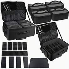 Professional Large Capacity Rolling Makeup Case, For Storing Eyelash Extension Supplies, Nail Art Tools And Cosmetics - Black - View 2