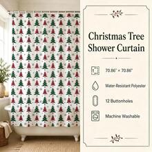 1pc All-Over Plaid Christmas Tree & Snowflake Pattern Christmas Shower Curtain, Red White Green Continuous Design, Waterproof Bathroom Partition Curtain - Suitable For Christmas Bathroom Decor, Easy To Clean, Exquisite Home Decoration, Bathroom Partition Curtain, Decorative Shower Curtain, Bathroom Accessories Home Decor Gift - Includes 12 Hooks - Multicolor - View 4