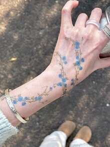 1pc Temporary Tattoo Sticker, Blue Rose Vine With Leaves Pattern, Realistic Fake Tattoo Design, Suitable For Daily, Bachelorette Party Favors, Music Festivals, Cosplay, Graduation Gifts, Lasts 3-5 Days - Multicolor - View 4