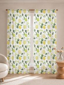 2PCS Lemon Citrus Leaf Print High Density Mesh Curtains, Fresh Light Filtering Rod Pocket Window Panels - Multicolor - View 8