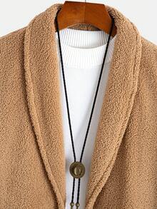 GOLDREDY Men's Vintage Autumn/Winter Plush Casual Versatile Solid Color Full Zip Long Sleeve Warm Comfortable Slouchy Jacket - Khaki - View 5