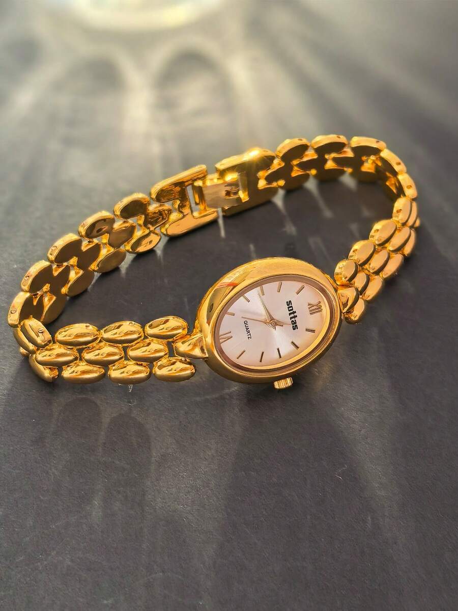New Gold Oval Women's Bracelet Watch, Casual, Versatile, Simple, Atmospheric, Light Luxury, Niche Quartz Watch