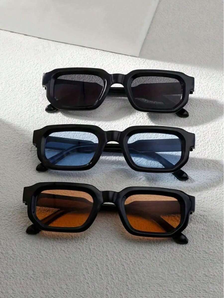 Summer Vintage Men's 3 Pieces Eyewear Set, Square Small Frame, Suitable For Summer Daily Wear And Photography - Multicolor - View 1