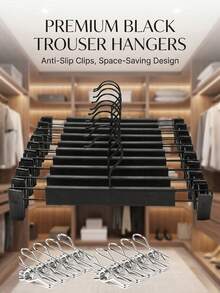 20pcs Black Plastic Clothes Hangers With Adjustable Rust-Proof Clips Skirt Dress Hangers 360 Rotating Hook Pants Jeans Hangers Closet Organizer Storage Solution Non-Slip Clothing Rack Hanger Set Perfect For Wardrobe Organization Home Garment Display Stand Heavy Duty Outfit Keeper - Black - View 15