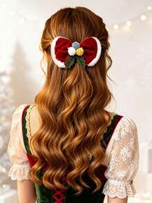 1pc Velvet Bow Santa Claus & Reindeer Hair Clip Spring Clip, Suitable For Christmas Holiday And Daily Wear - Multicolor - View 4