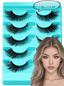 5 Pairs Cat Eye 3D Faux Mink-Style False Eyelashes, Soft Wispy Full Strip Lashes, Natural-Looking Lightweight Eyelashes For Everyday Makeup, Eye-Enhancing Beauty Lashes For Women - View 4