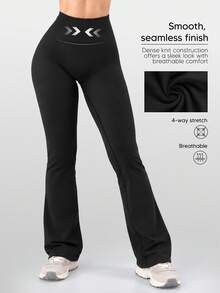 Women's Ribbed Seamless High Waist Flare Yoga Leggings - Black - View 4