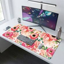Pink Floral Pattern Gaming Mouse Pad, Non-Slip Rubber Desk Mat, Smooth Glide Surface, Suitable For Computer Laptop Office Home, Floral Abstract Art Decor, Back To School Supplies - A - View 7