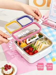 Multi-Compartment 304 Stainless Steel Bento Box, Leak-Proof Sealed Divided Lunch Box, Portable Large Capacity Food Storage Container For Home, Office, Outdoor Picnic, Adult Meal Prep - Multicolor - View 7