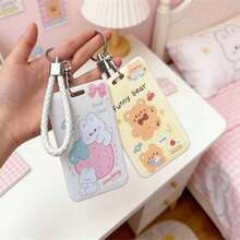 2 Pcs Photocard Holder Keychain Cartoon Animal PC Holder ID Badge Holder With Keychain Student Bus Card Pendant Keychain Hard Shell Protective Photo Sleeves (White And Yellow) - Multicolor - View 12
