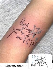 1pc Temporary Tattoo Sticker, Simple Line Star With Slogan Be Your Own Star Pattern, Realistic Fake Tattoo Design, Suitable For Daily, Bachelorette Party Favors, Music Festivals, Cosplay, Graduation Gifts, Lasts 3-5 Days - Multicolor - View 1