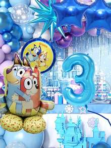 MASSDI Set Balon Foil Bertema Kartun Bluey, Bentuk Karakter Bulat, Bintang, dan Angka, Berbagai Ukuran 30/25,5/18 Inci (76,2/65/45,7 cm), Tepi Halus, Mudah Ditiup & Dipajang, Ideal untuk Dekorasi Tempat Perayaan Ulang Tahun, Hadiah Kreatif, Souvenir Pesta - Berbagai gaya - View 2